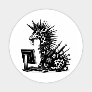 Punk Rock Oddcore Goth Giraffe on Computer Vintage Style Magnet